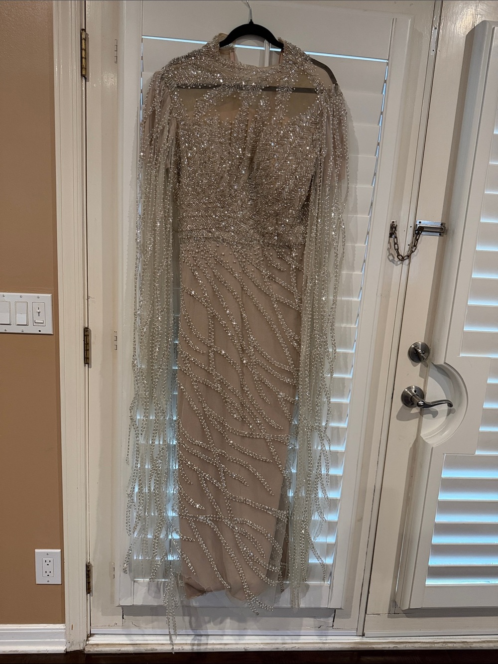 Embellished Ivory Long Sleeve Evening Dress - Picture 2 of 3